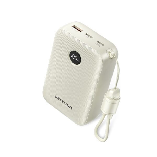 VENTION FKBN0-C 22.5W 20000mAh LED Display Power Bank with Built-in USB-C to C Cable – Beige